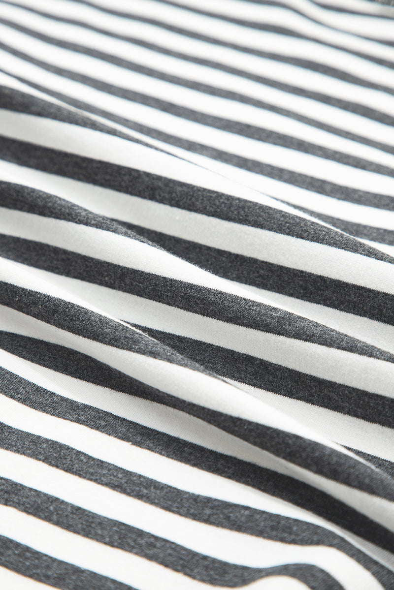 Stripe Starry Patch Drop Shoulder Raw Edge Casual Knit Top
