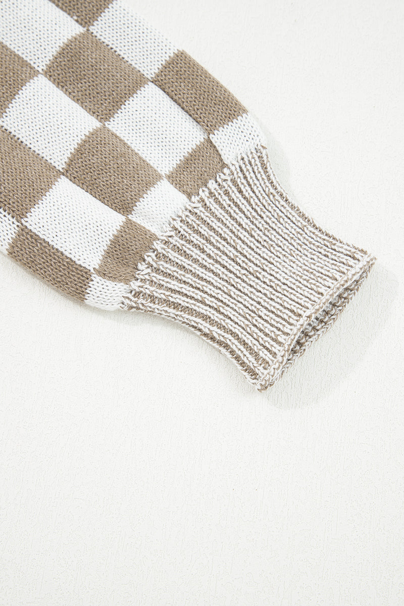 Checkered Open Front Drop Shoulder Cardigan