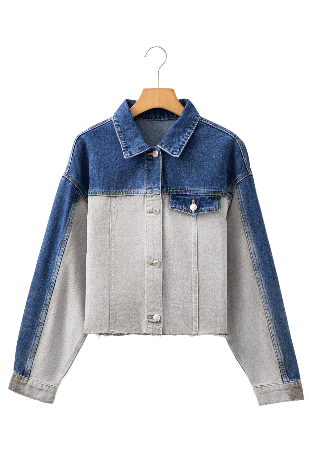 Color Block Patchwork Flap Detail Distress Denim Jacket
