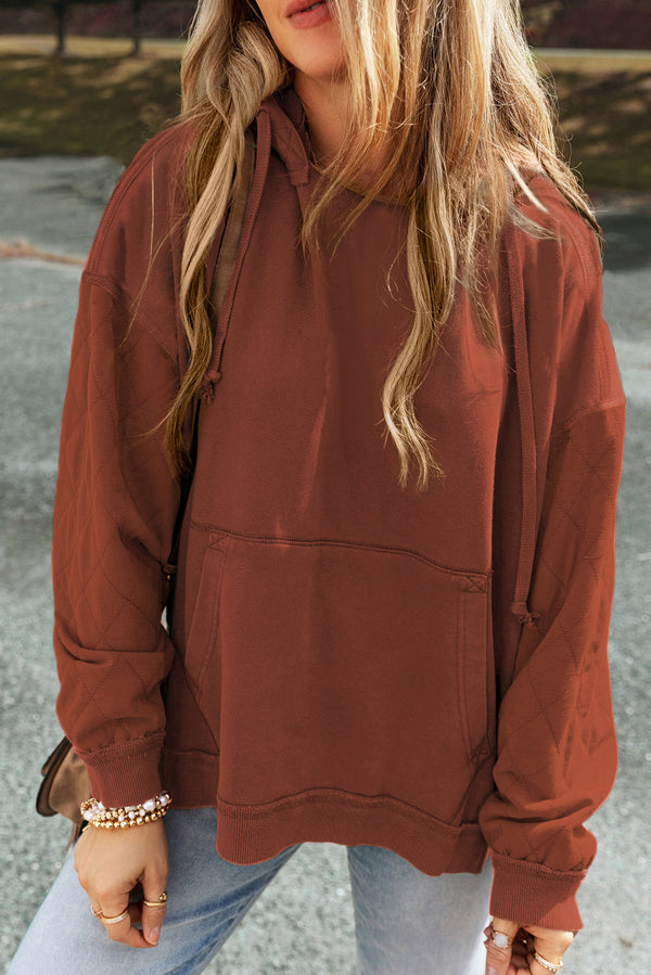 Solid Quilted Patchwork Exposed Seam Hoodie