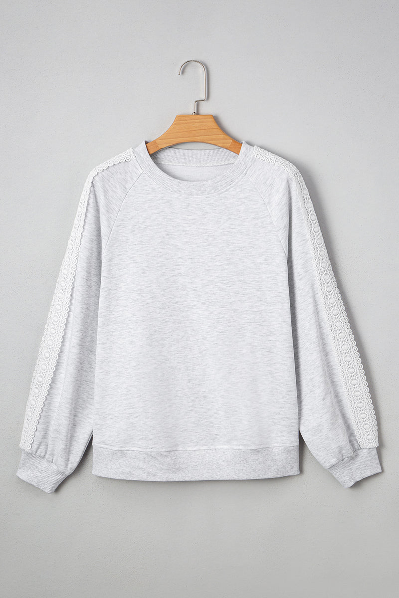 Lace Patchwork Raglan Sleeve Crew Neck Sweatshirt