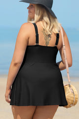 Solid Color Square Neck Knotted Plus Size One Piece Swimsuit