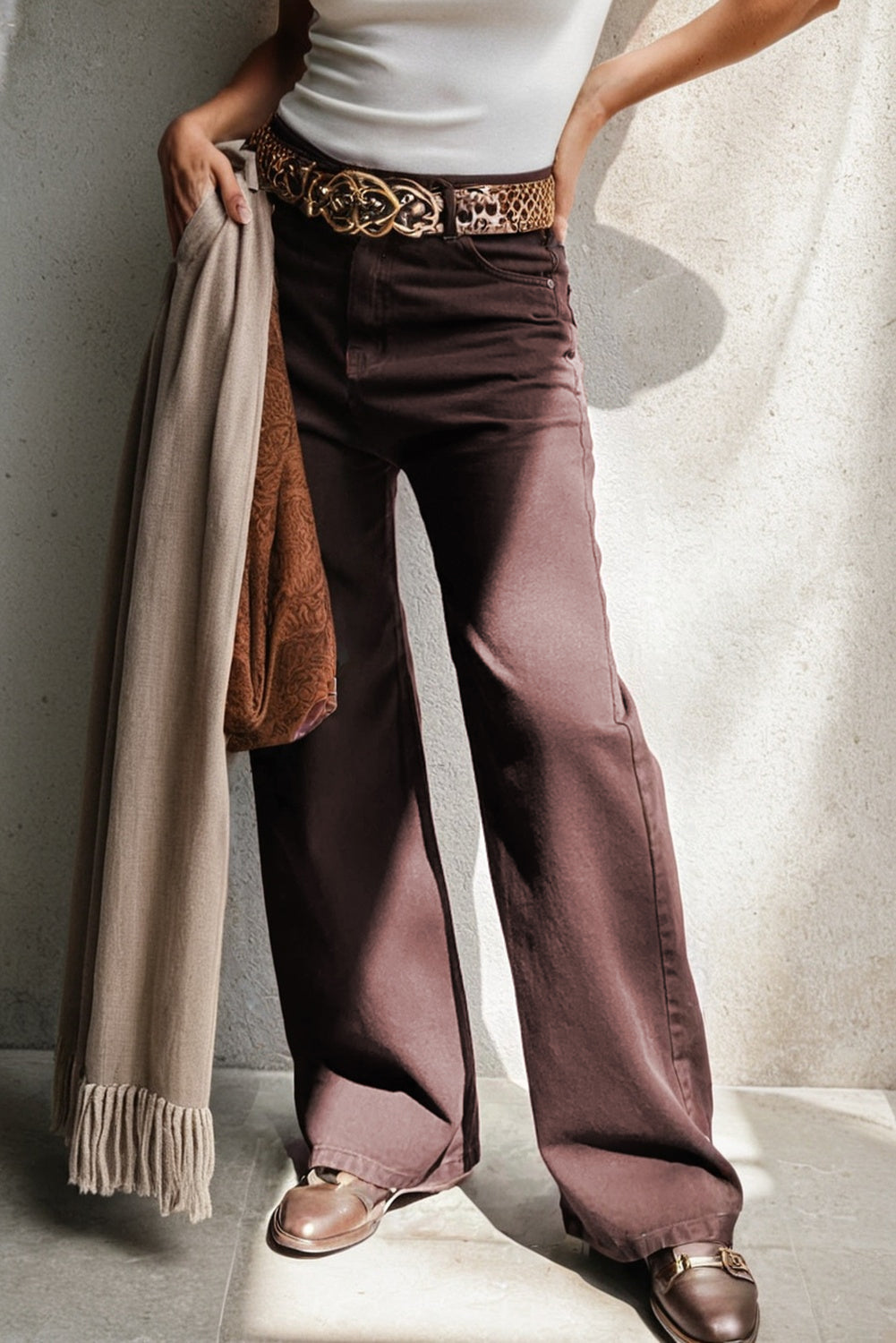 Loose Straight High Waist Solid Color Jeans