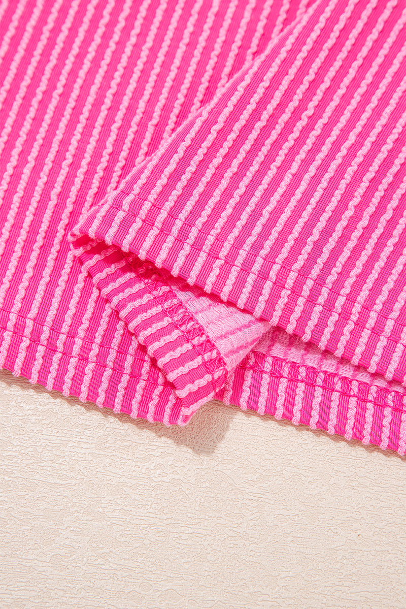 Leopard Patchwork Corded Knit Crew Neck T Shirt