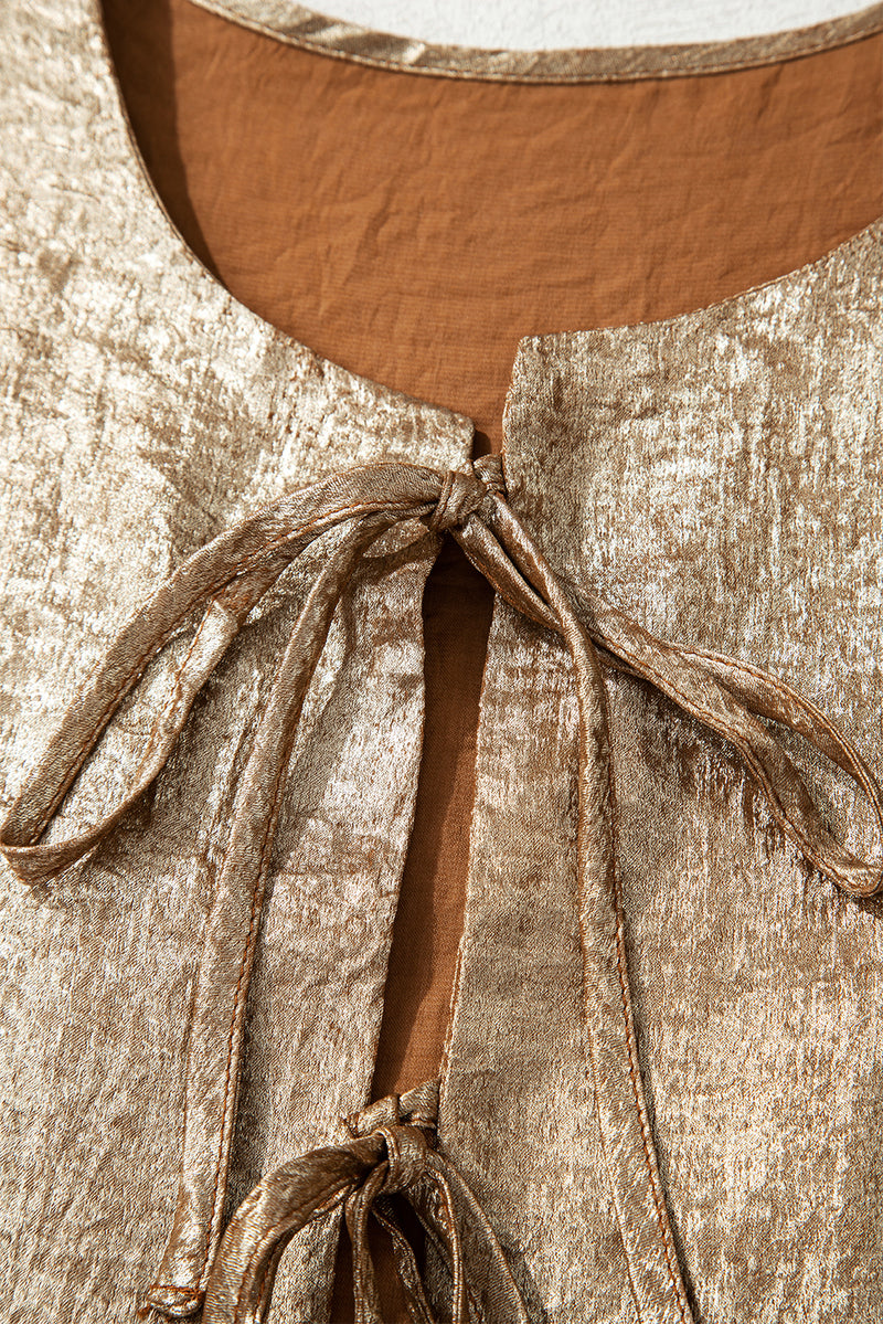 Metallic Tied Front Babydoll Blouse