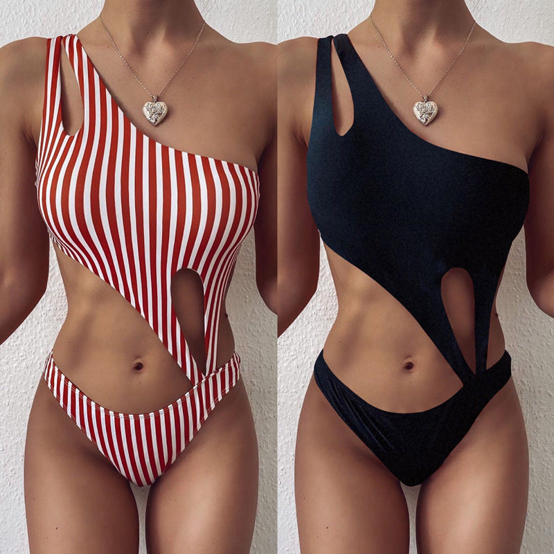 New Sexy stripes solid color One-piece Bikini
