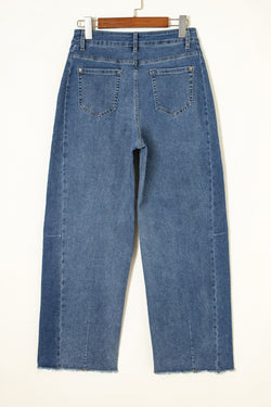 Stitched Raw Hem Wide Leg Loose Jeans