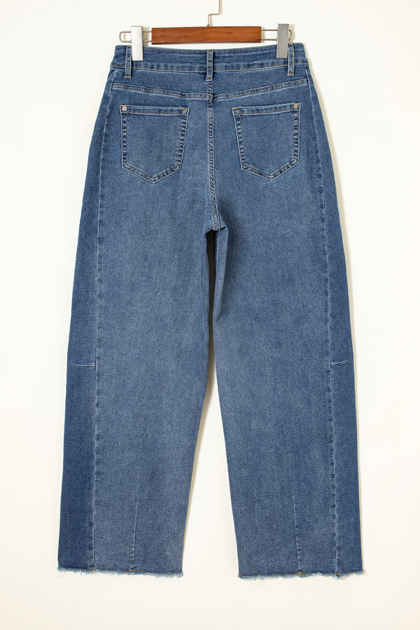 Stitched Raw Hem Wide Leg Loose Jeans
