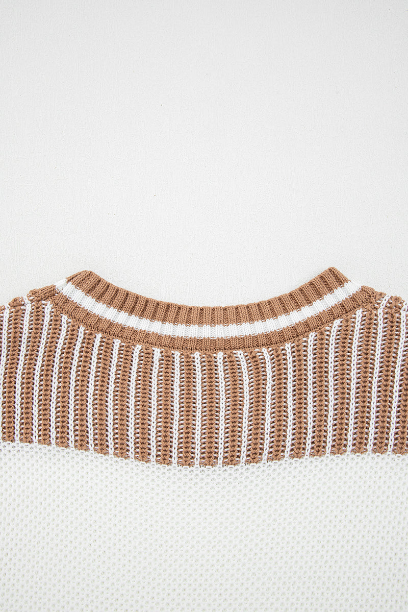 Two Tone Striped Patchwork Drop Shoulder Loose Sweater