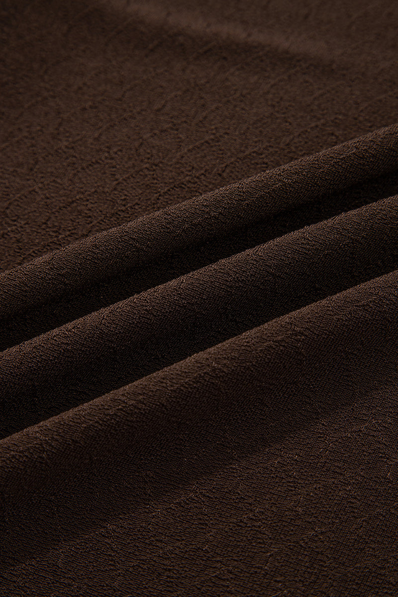 Brown Lettuce Trim Raw Seam Patchwork Jacquard Long Sleeve Top