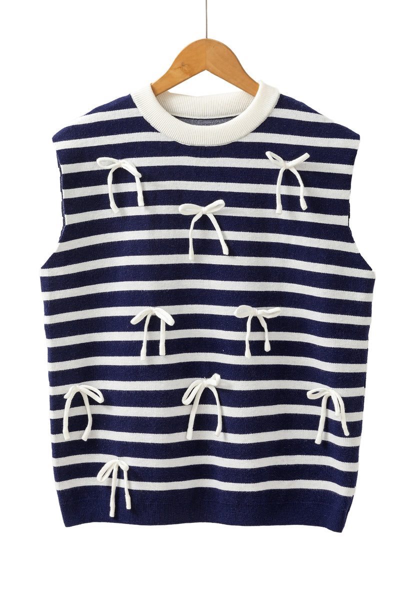 Stripe Knitted Bow Decor Sweater Vest