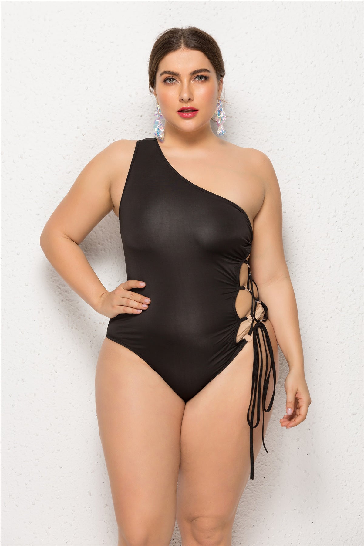 New Style Foreign Trade Oblique Shoulder Plus One-piece Bikini Female Plus Size Swimsuit