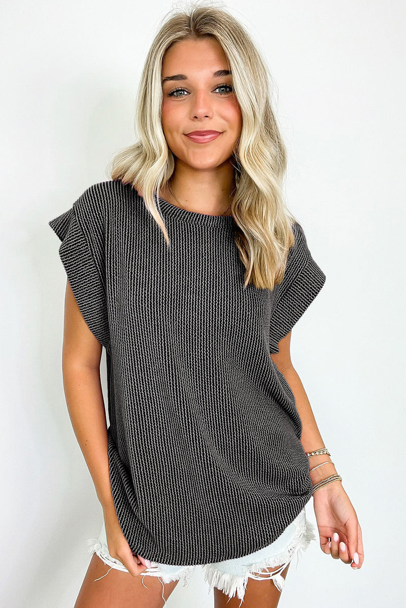 Rose Twisted Rib Wide Sleeve Crew Neck T Shirt
