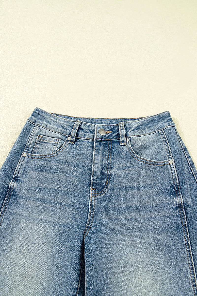 Blue Vintage Washed Seam Detail Shift Jeans