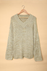 Solid V neck Drop Shoulder Knitted Sweater