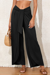 Solid Knotted Drop Waist Split Leg Relaxed Pants