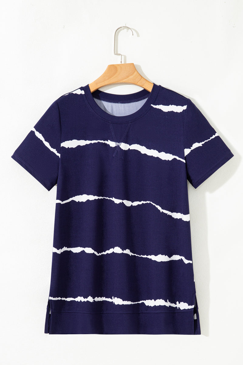 Blue Tie-dye Stripe Casual T-Shirt