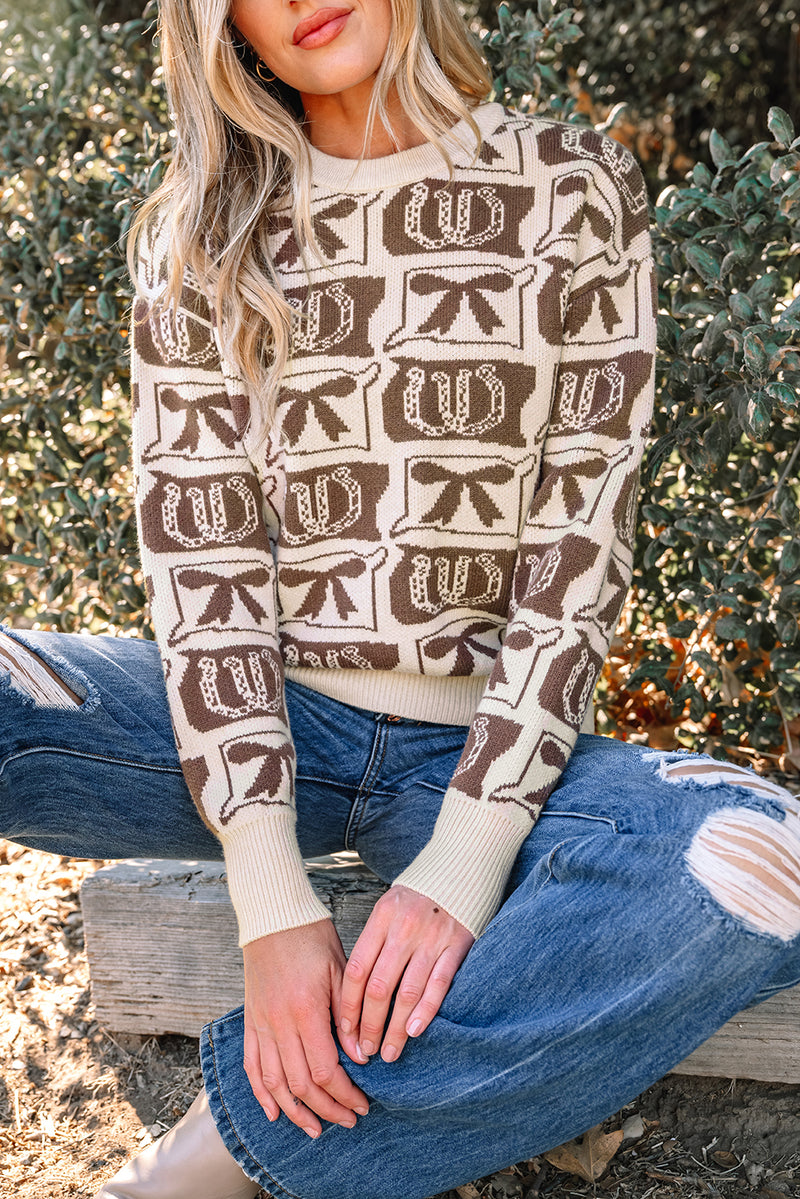 Bows & Horseshoes Pattern Western Fashion Print Sweater