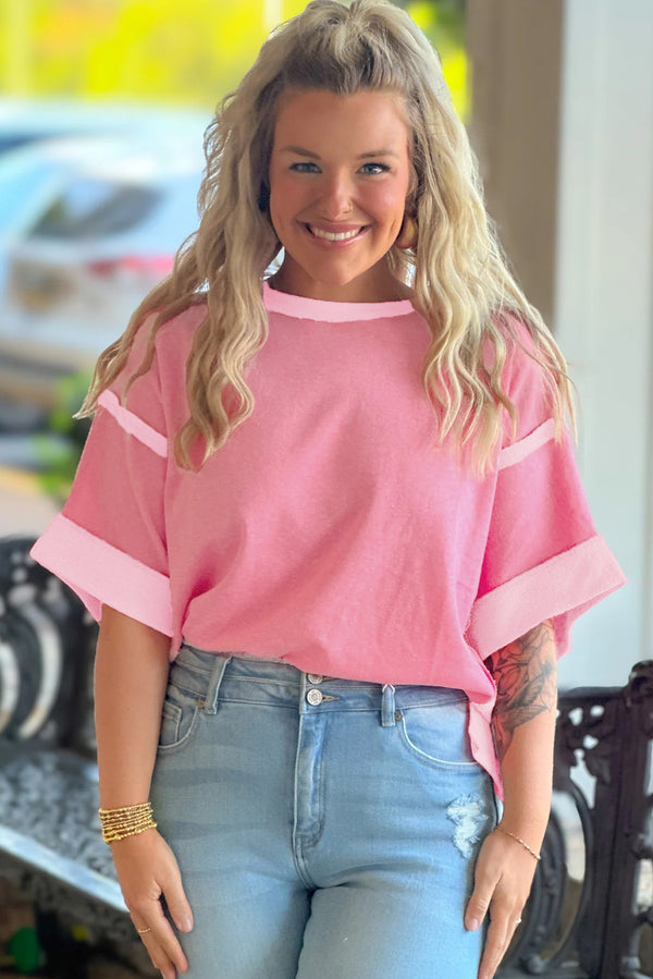 Blossom Two Tones Patchwork Half Sleeve Plus Size T Shirt