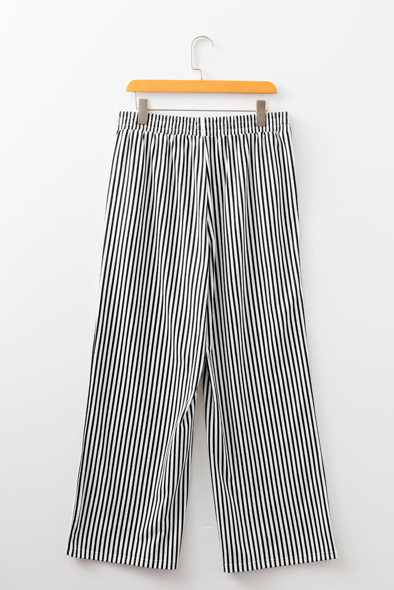 Stripe Elastic High Waist Pocketed Loose Pants