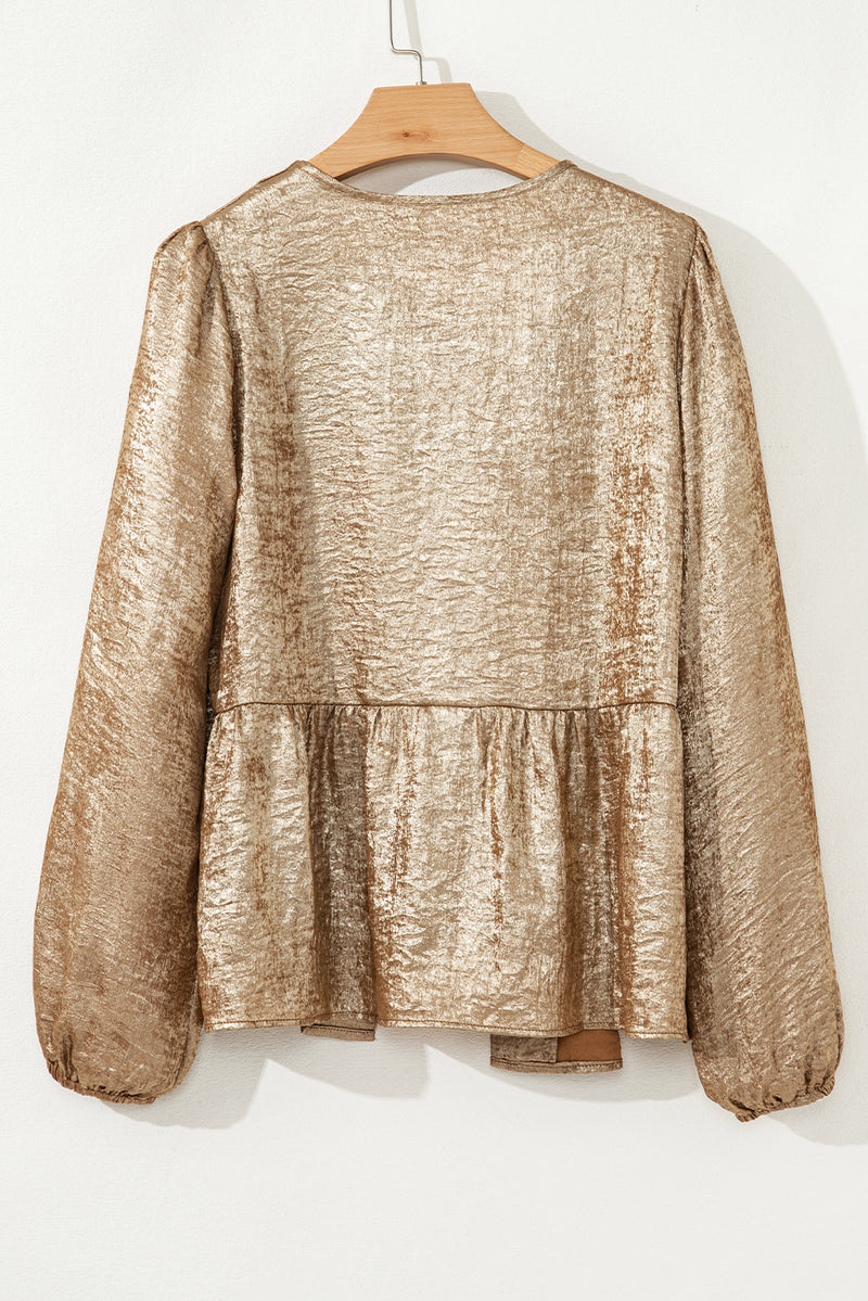 Metallic Tied Front Babydoll Blouse