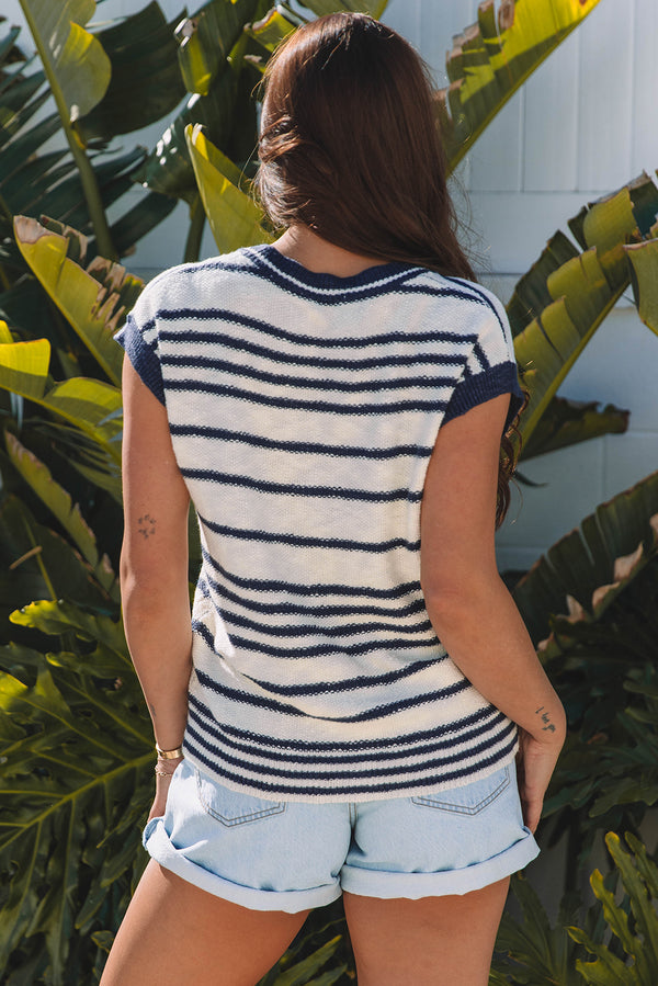Stripe Loose Buttoned V Neck Sweater Vest