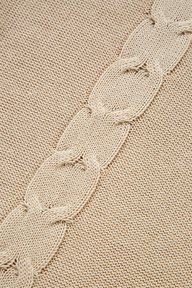 Parchment Cable Knit Braided Tie Sleeve Plus Size Open Cardigan