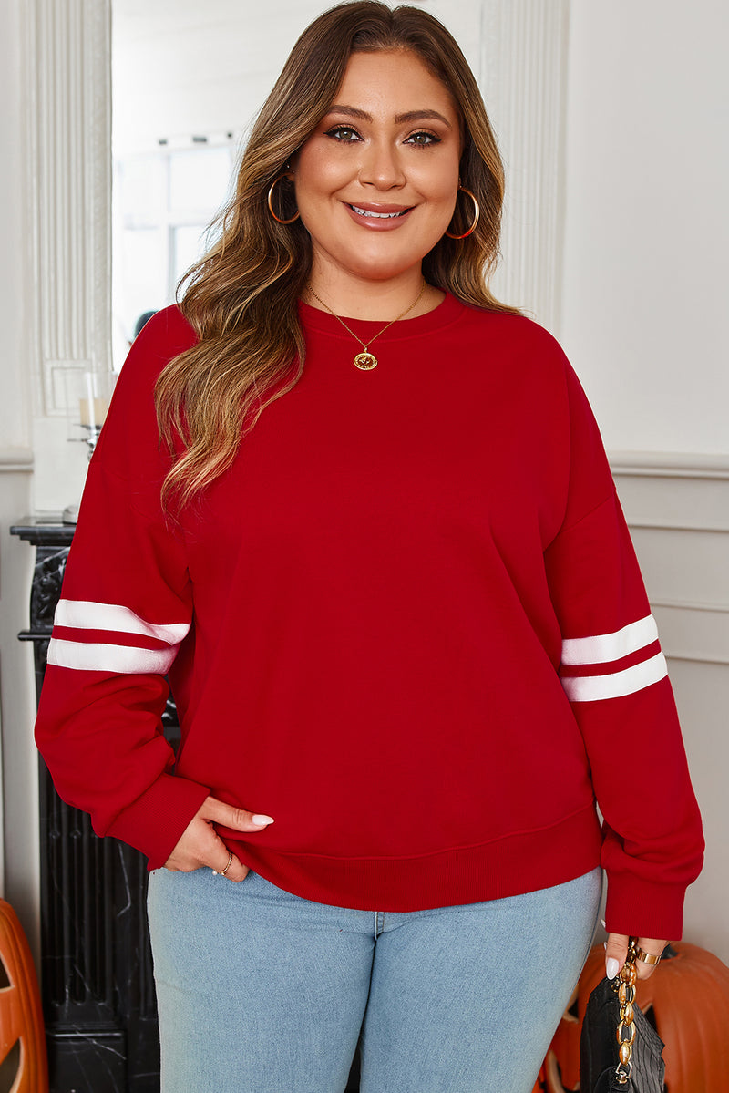 Varsity Striped Detail Crew Neck Plus Sweatshirt