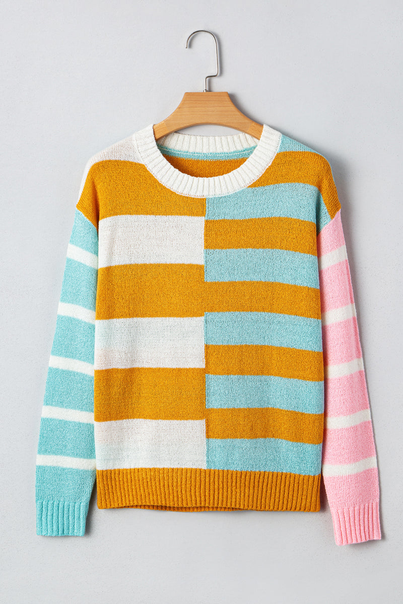 Color Block Striped Pullover Sweater