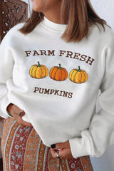 FARM FRESH PUMPKINS Embroidered Graphic Thanksgiving Holiday Sweatshirt