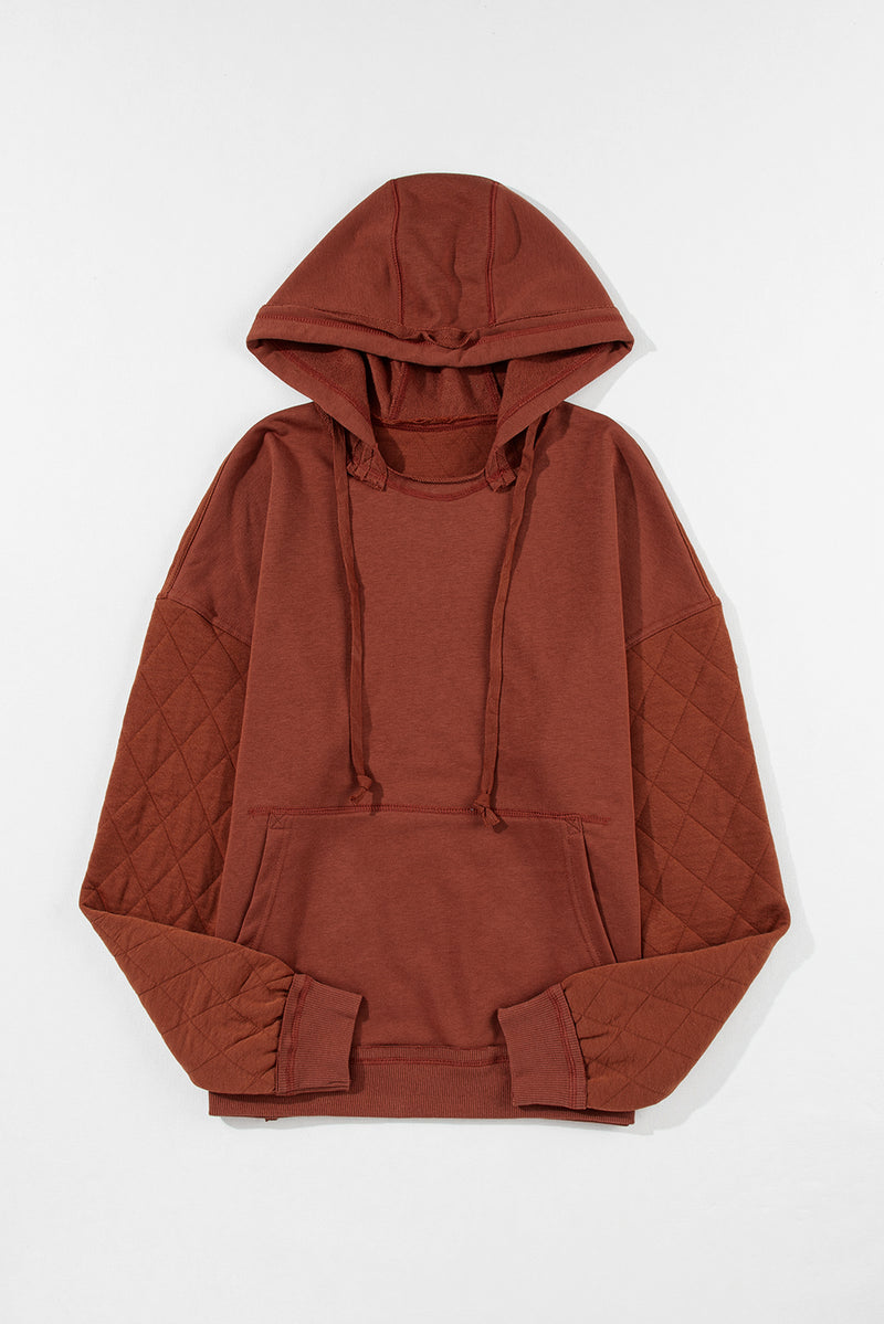 Solid Quilted Patchwork Exposed Seam Hoodie