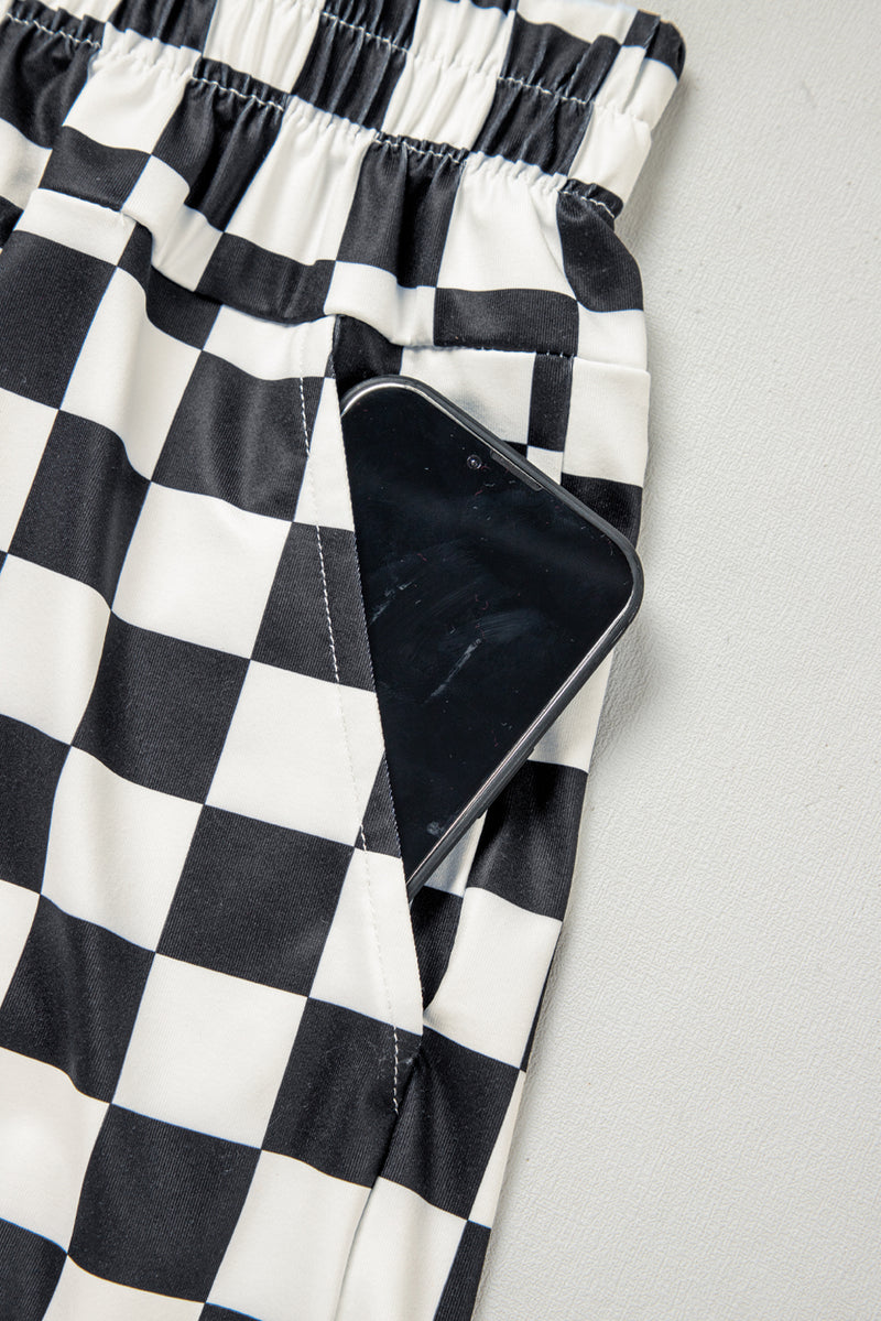 Checkered Print High Waist Casual Shorts