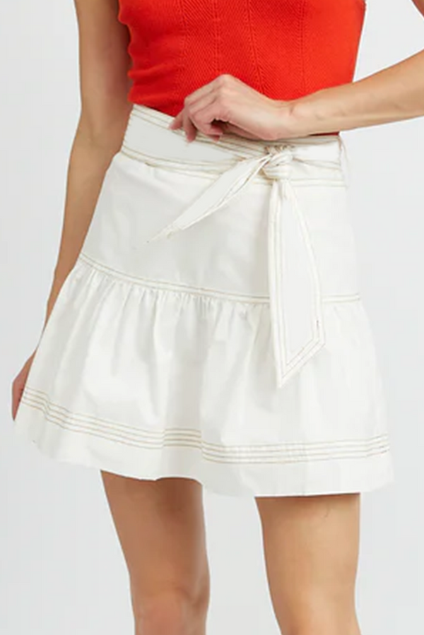 Contrast Stitching Trim Knotted High Waist A-Line Mini Skirt