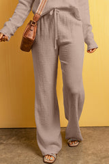 Textured Loose Fit Drawstring Elastic Waistband Pants