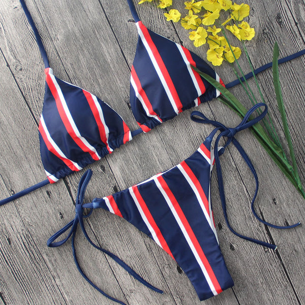 Navy wind stripe sexy bikini swimwear