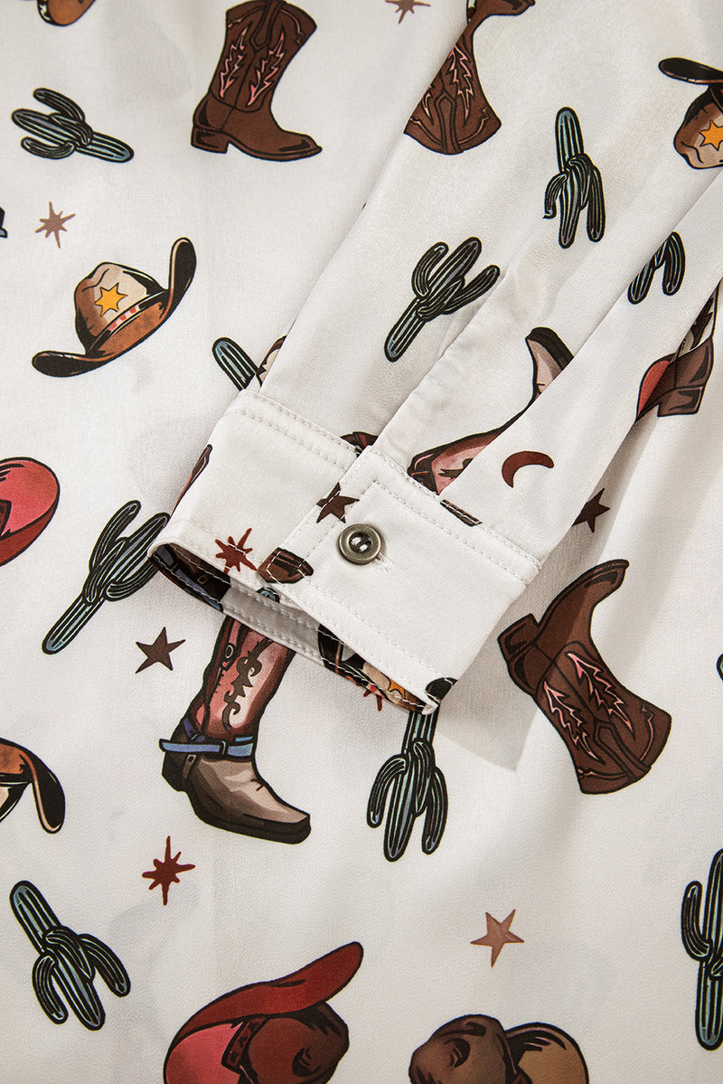 Western Fashion Print Button Up Casual Shirt