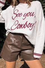 See You Cowboy Embroidered Western Graphic Sweater