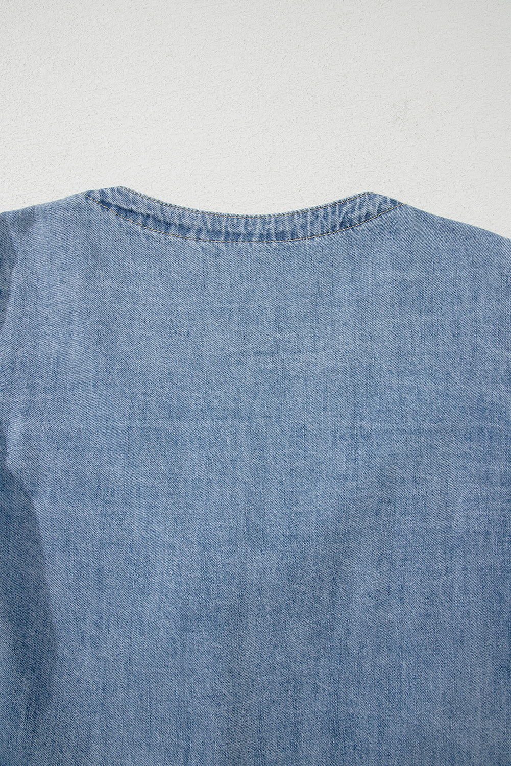 Tied Front Long Puff Sleeve Denim Top