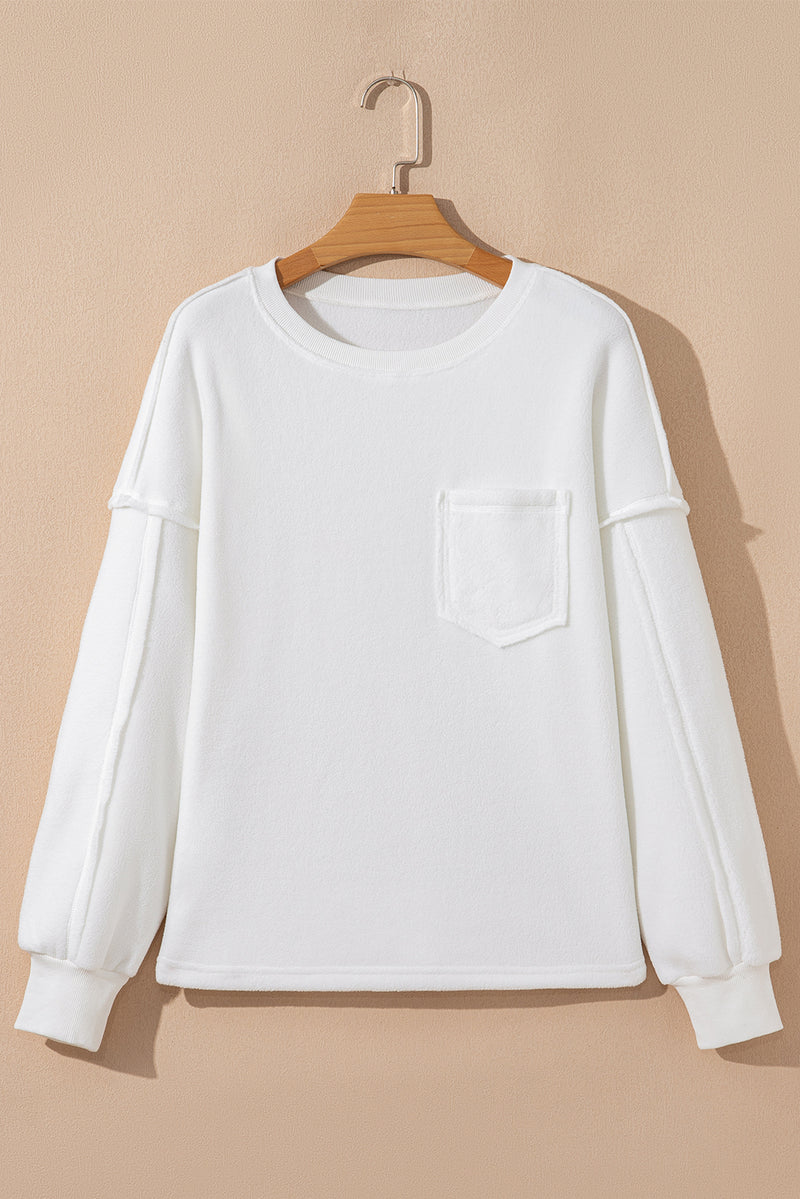 Exposed Seam Chest Pocket Knit Pullover Sweatshirt
