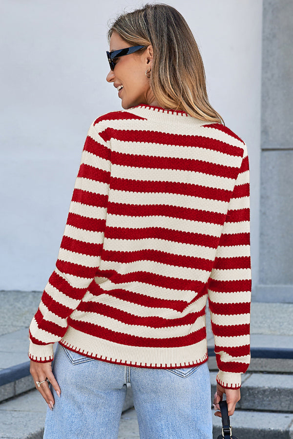 Solid Stripe Chic Golden Button Cardigan Sweater