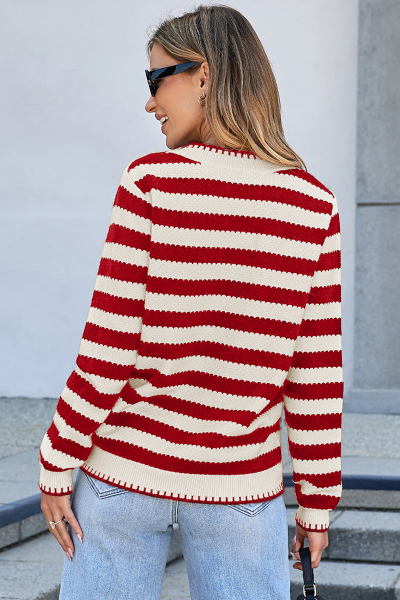 Solid Stripe Chic Golden Button Cardigan Sweater