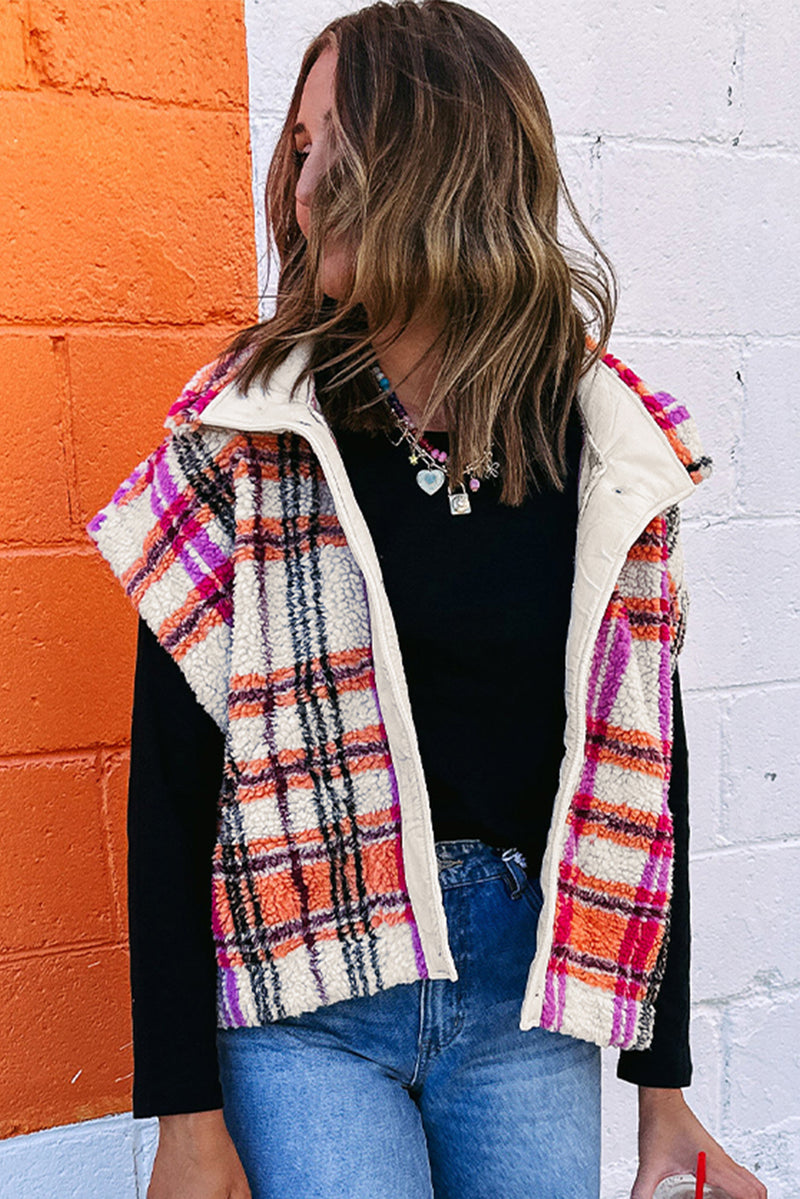 Rose Sherpa Plaid Jacket Vest