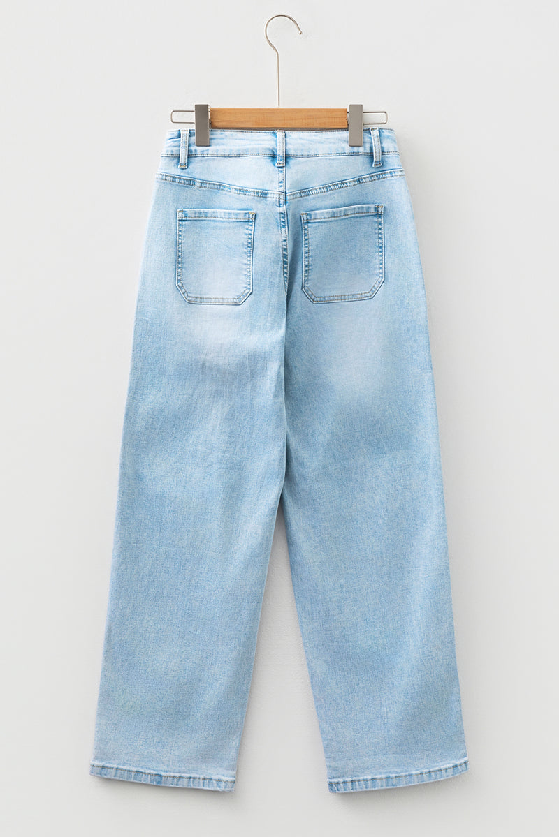 Exposed Stitch Detail Drawstring Barrel Jeans