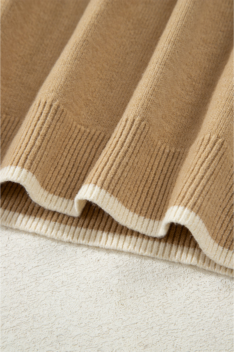 Leopard Bow Decor Split Cuff Contrast Trim Sweater