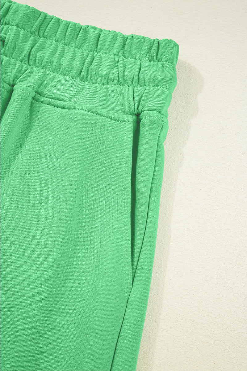 Drop Shoulder Puff Sleeve Crop Pullover Drawstring Wide Leg Pants Set