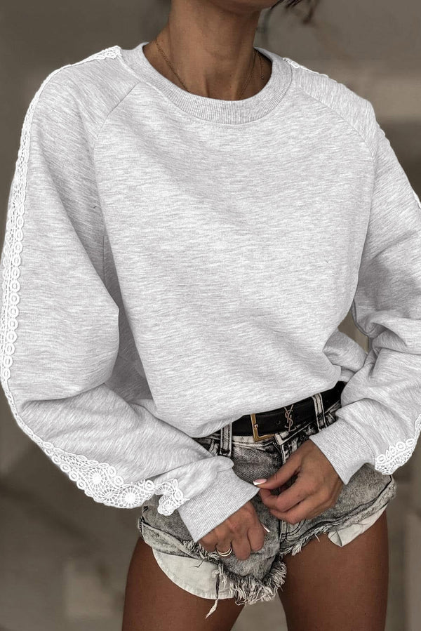 Lace Patchwork Raglan Sleeve Crew Neck Sweatshirt