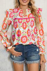 Floral Printed Ruffled Long Sleeve Blouse