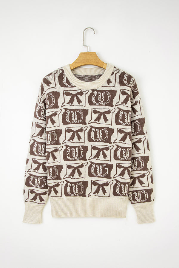 Bows & Horseshoes Pattern Western Fashion Print Sweater