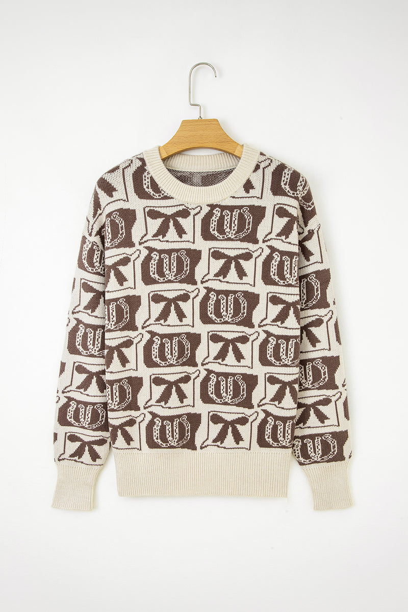 Bows & Horseshoes Pattern Western Fashion Print Sweater