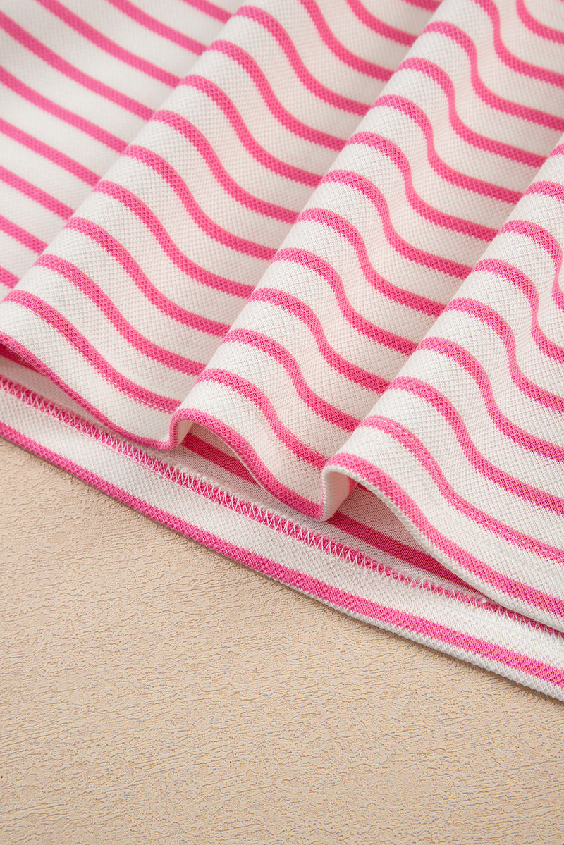 Stripe Collared V Neck Drop Shoulder Pullover and Skort 2pcs Outfit